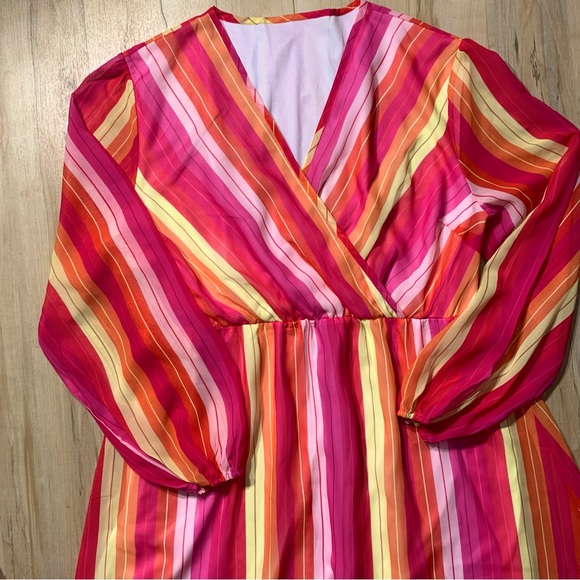 Curvy Maxi Stripe Dress -Red, Pink, Yellow Size 3XL - Picture 2 of 8